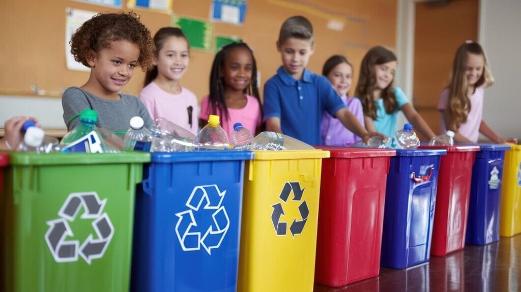 Niños con botes de basura recickaje